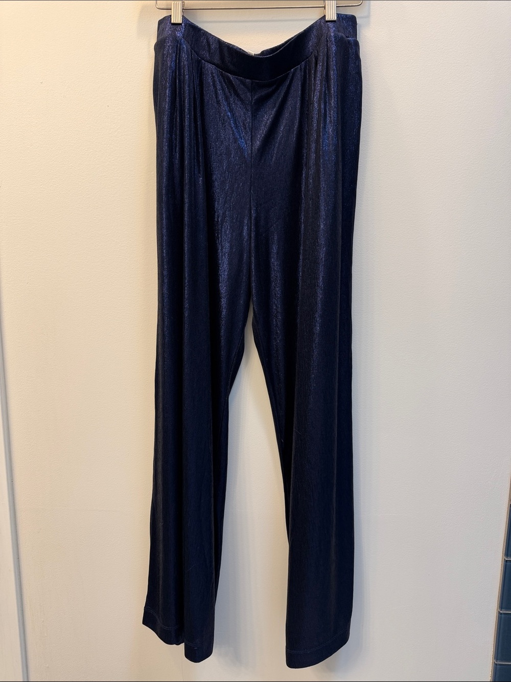 Johnny Was Jade Bristol Knit Wide Leg Pants Size Medium Metallic Sapphire blue